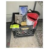 MILK CRATE WITH TILE TROWELS