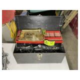 METAL TOOL BOX WITH MISC TOOLS, SOCKETS, RATCHETS,
