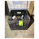PLASTIC MILK CRATE WITH MISC EXTENSION CORDS, TIME