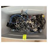 TOTE WITH MISC CORDS AND CABLES, ETHERNET, CHARGER