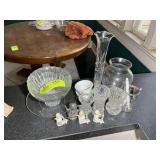 GROUP OF DECORATIVE GLASSWARE, VASES, CANDY DISHES