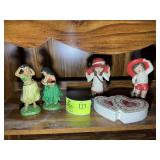 CONTENTS ON TOP SHELF OF BOOK CASE, HULA DOLLS, CE