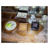 GROUP OF DECORATIVE MUSIC BOXES, DOME CLOCKS, UNIT