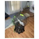 WOOD AND METAL BIRD CAGE, ARTIFICIAL BIRD, APPROX