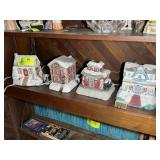 GROUP OF 4 CHRISTMAS VILLAGE STYLE LIGHTED HOUSES,