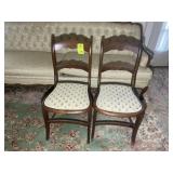 PAIR OF WOOD FRAMED CHAIRS, UPHOLSTERED SEAT