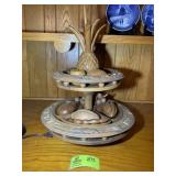 WOODEN 2 TIER TABLE CENTERPIECE WITH WOODEN FRUIT