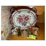 GROUP OF DECORATIVE ITEMS, PLATE, BELLS, FIGURINE