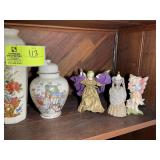 SECOND SHELF WITH DECORATIVE FIGURINES, VASES, ETC