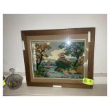 FRAMED AND MATTED CROSS STITCH, 27 IN X 23 IN