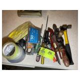 MISC GROUP OF TOOLS, BALL PEEN HAMMER, PLIERS, ETC