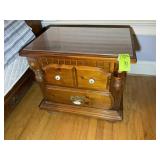VINTAGE TWO DRAWER WOODEN NIGHT STAND, 27 IN X 18