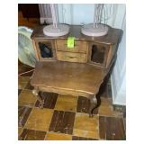 VINTAGE PIE SHAPED SIDE TABLE WITH STORAGE, 35 IN