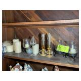 TOP SHELF DECORATIVE ITEMS, CANDLE HOLDERS, WEATHE