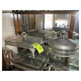 GROUP OF CLEAR GLASS AND SILVER-PLATED SERVING DIS