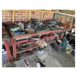RED METAL WORK TABLE WITH 4 1/2 INCH VICE 72" X 30