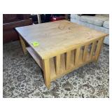 WOOD COFFEE TABLE, 36 IN SQUARE X 18 IN TALL