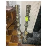 GROUP OF BRASS COLOR CANDLESTICKS, 14 IN AND 35 IN