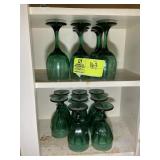 GROUP INCLUDING, STEMMED GREEN WINE GLASSES, ETC
