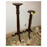 PAIR OF CARVED WOODEN PLANT STANDS, 45 IN AND 54 I