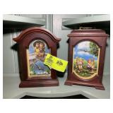PAIR OF MJ HUMMEL WOOD CASE MANTLE CLOCKS