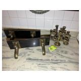 BRASS COLOR CANDLESTICK HOLDERS AND SHELVES