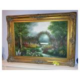 FRAMED OIL ON CANVAS, FLOWER GARDEN BY P. CORBIN,