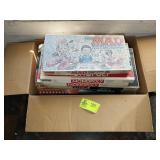 BOX OF VINTAGE BOARD GAMES, MONOPOLY, RISK, ETC