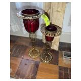 PAIR OF METAL CANDLE HOLDERS