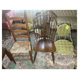 GROUP OF MISC CHAIRS, WOOD LADDER BACK CHAIR, SPIN