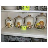 VINTAGE MUSHROOM THEMED CANISTER SET, DAMAGE TO LI