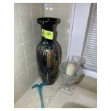 VASE 24 IN TALL AND FOOTED GLASS VASE 10 IN TALL