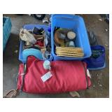 TWO TOTES OF MISCELLANEOUS CAMPING SUPPLIES. AIR M
