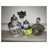 GROUP OF GINGER JARS, AND CANDY DISH