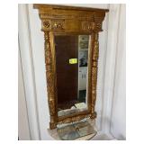 LARGE GOLD-COLORED FRAMED MIRROR, BROKEN IN LOWER