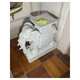 WHITE CERAMIC ELEPHANT PLANT STAND, 18 IN X 8 IN X
