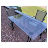 GLASS TOP PATIO TABLE, DAMAGE TO GLASS, 36 IN X 60