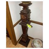 CARVED WOODEN PLANT STAND, 49 IN TALL