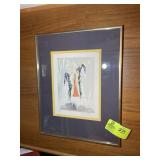 FRAMED AND MATTED WOOD CUT PRINT TITLED, THE ANGEL