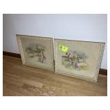 PAIR OF FRAMED MID CENTURY WATER COLORS, SIGNED SU