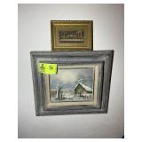 VINTAGE FRAMED AND MATTED OIL ON CANVAS, WINTER BA