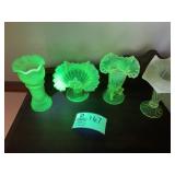 GROUP OF FOUR URANIUM GLASS VASES
