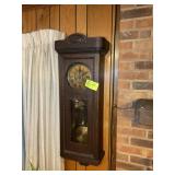ANTIQUE WOOD CASE WALL CLOCK, UNKNOWN MAKER, 13.5