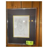 FRAMED AND MATTED WOOD CUT PRINT TITLED THE SIREN
