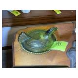 GREEN COLOR GLASS HEN ON NEST