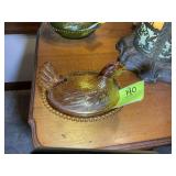 AMBER COLOR GLASS HEN ON NEST