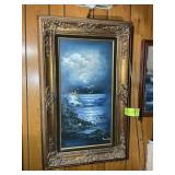 FRAMED OIL ON CANVAS, BY SANDLER, NIGHT TIME OCEAN