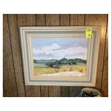 FRAMED OIL ON CANVAS, FARM SCENE, SIGNED E. BELL,
