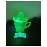 URANIUM GLASS, VINTAGE 2-PIECE CITRUS JUICER, JUIC