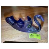 VINTAGE BLOWN GLASS SWAN BOWL, COBALT BLUE, 16 IN